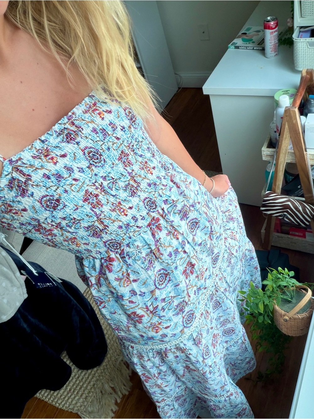 Roller Rabbit Light Blue Floral Smocked Maxi Dress